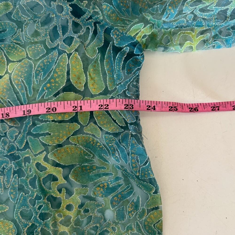 Ruby Rd. Blue and Green Sheer Metallic Button Up - 18W - Picture 6 of 8